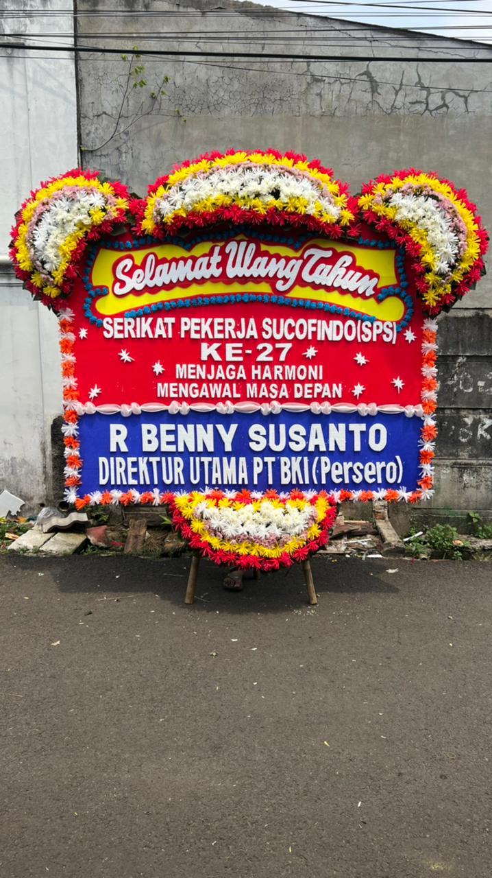 Karangan bunga papan selamat ulang tahun Cikupa Serikat Pekerja Sucofindo dari Dirut BKI
